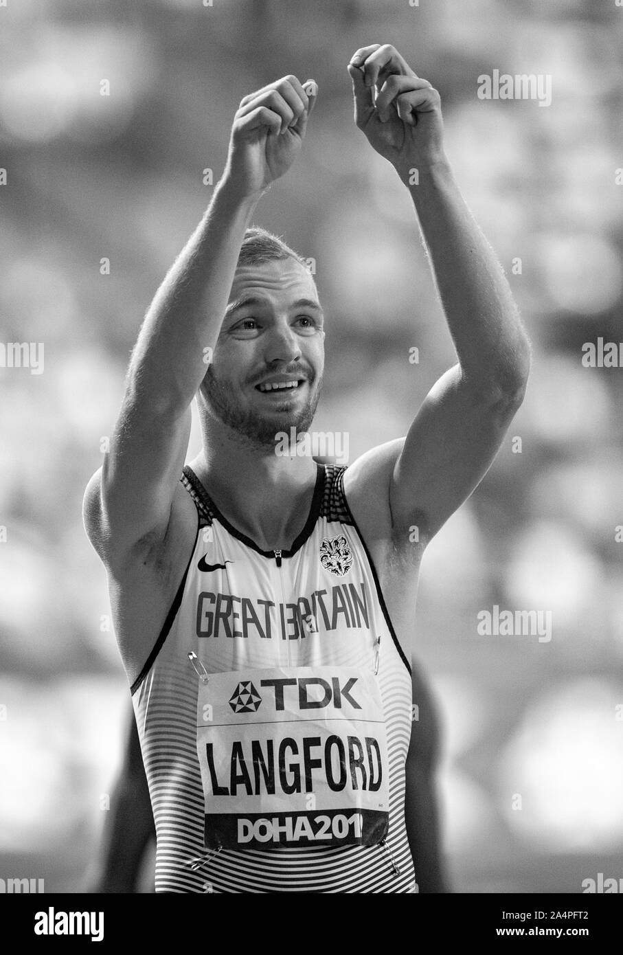 DOHA - QATAR SEPT 29: Kyle Langford of Great Britain & NI competing in the 800m semi final on day 3 of the 17th IAAF World Athletics Championships 201 Stock Photo