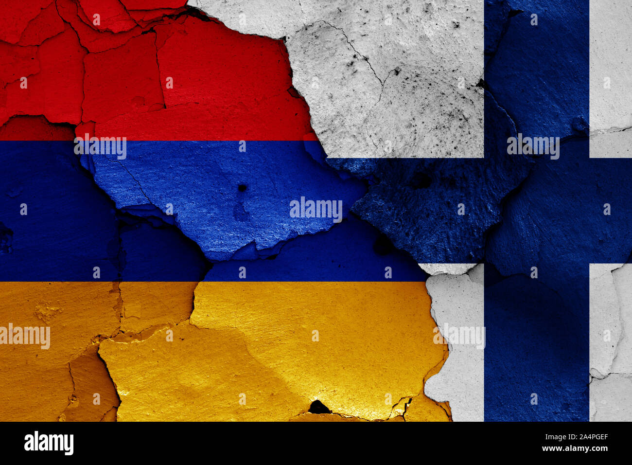 flags of Armenia and Finland painted on cracked wall Stock Photo - Alamy