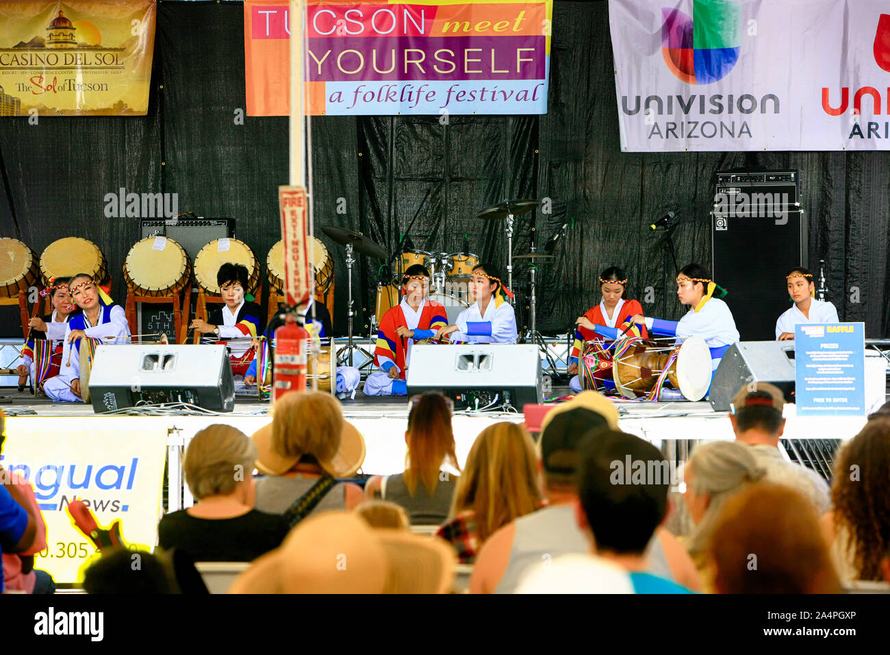 Korean drummers at the Tucson Meet Yourself Folk Festival in Arizona. Stock Photo