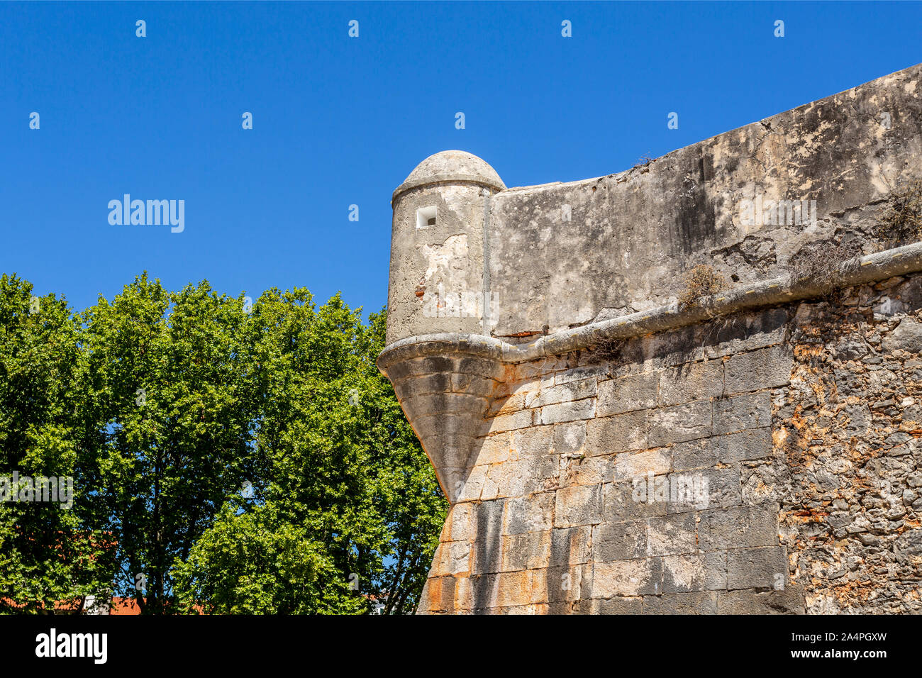 Detail of the old rampart wall and watchtower of the 16th century Citadel of Cascais Portugal Stock Photo