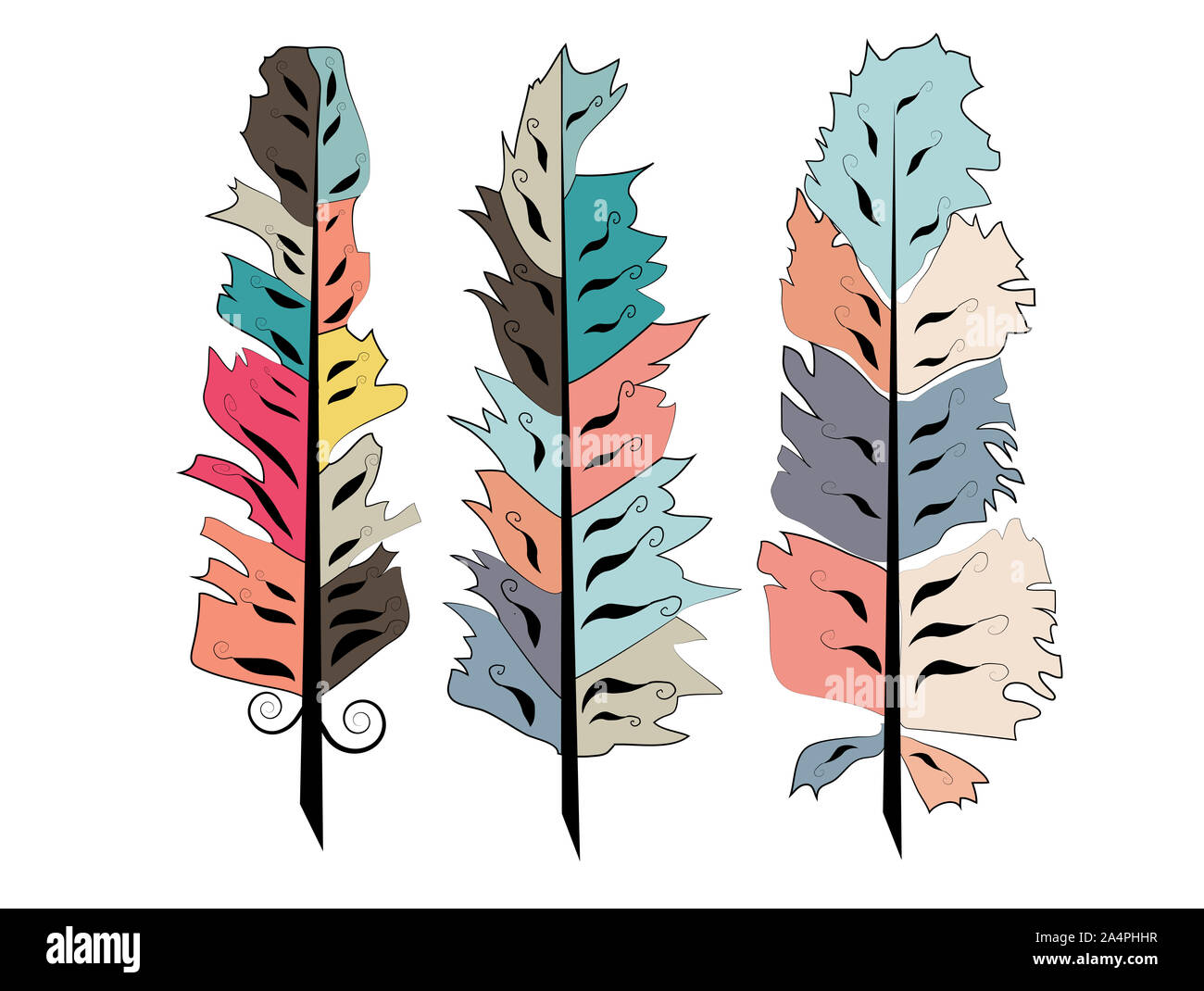 Tribal feathers in Boho style, set against a white background Stock ...