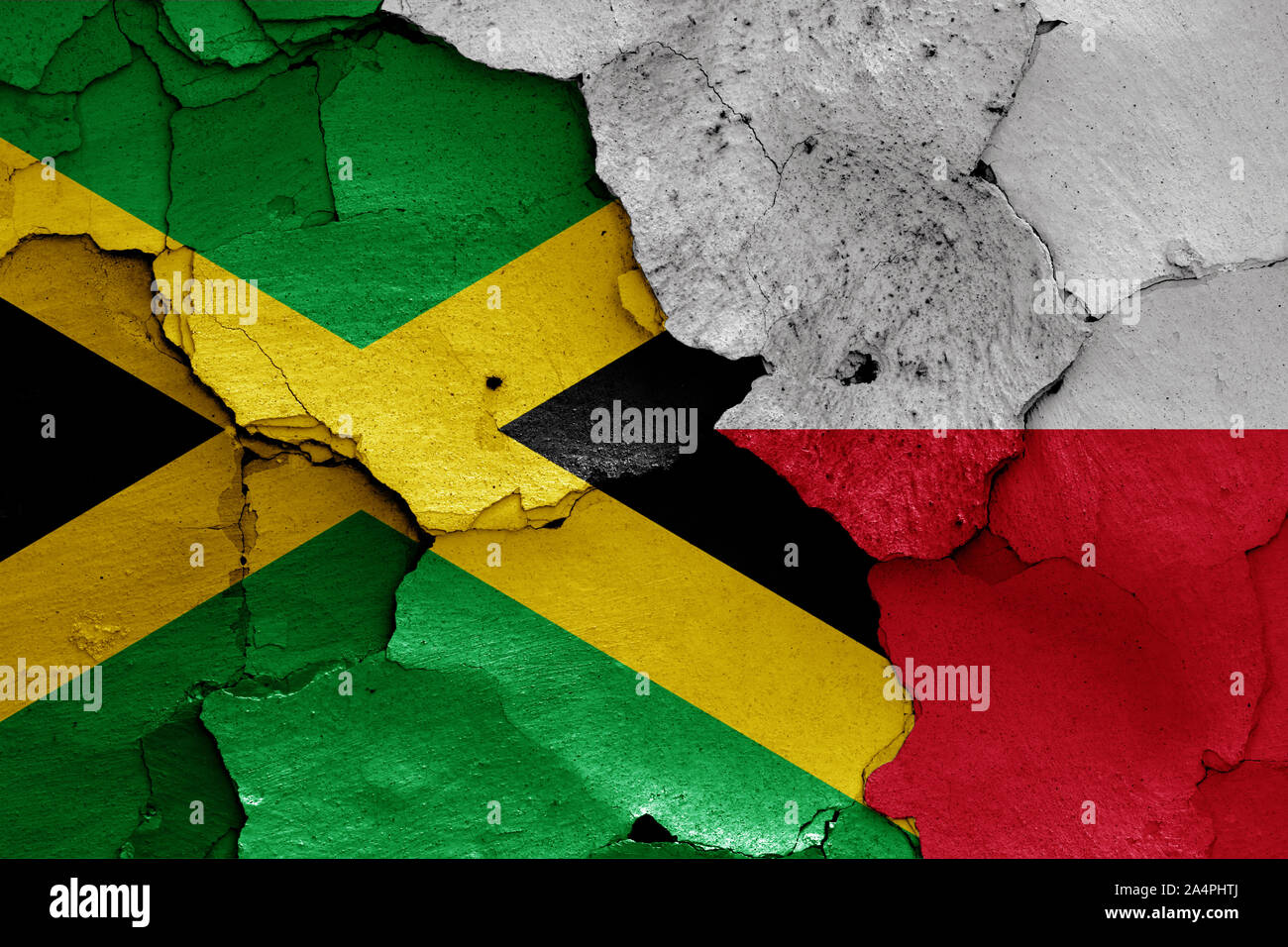 flags of Jamaica and Poland painted on cracked wall Stock Photo - Alamy