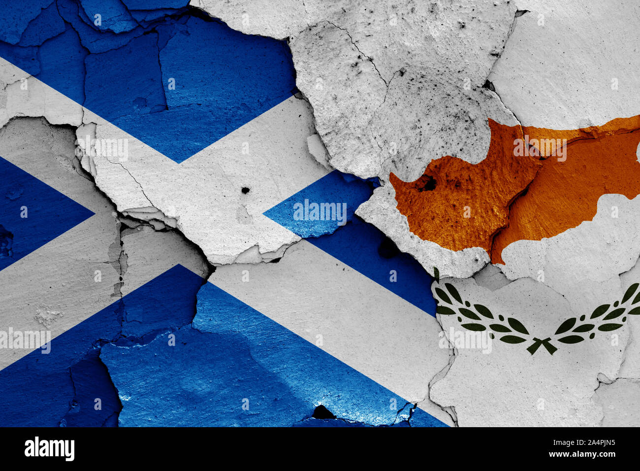 flags of Scotland and Cyprus painted on cracked wall Stock Photo - Alamy