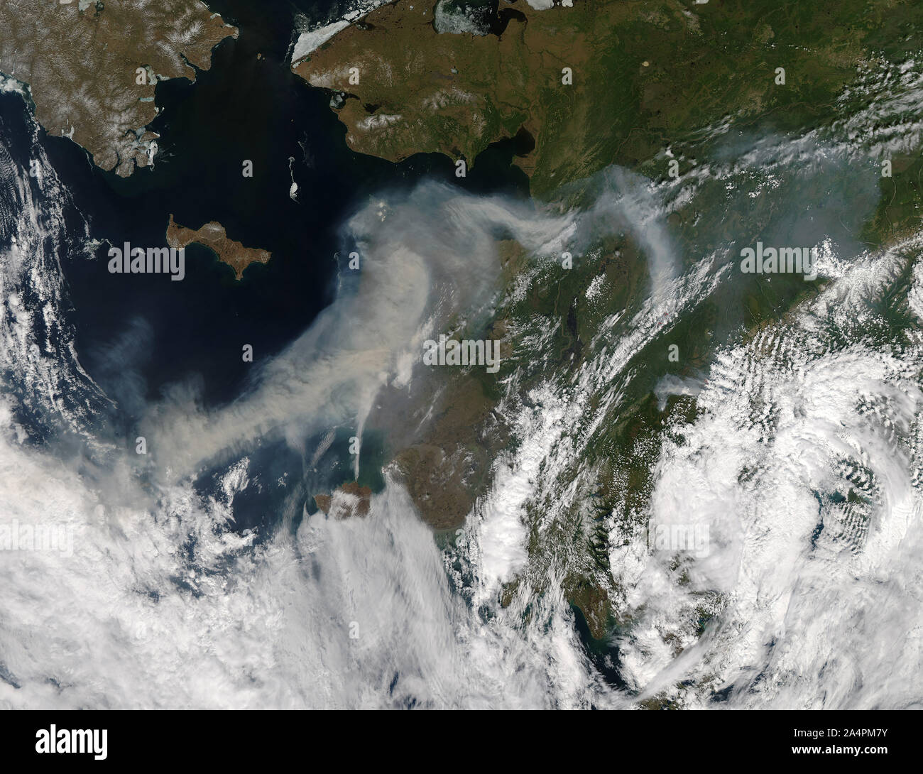 Wildfires over Western Alaska, satellite view, June 19, 2013, by NASA/Jeff Schmaltz/DPA Stock Photo