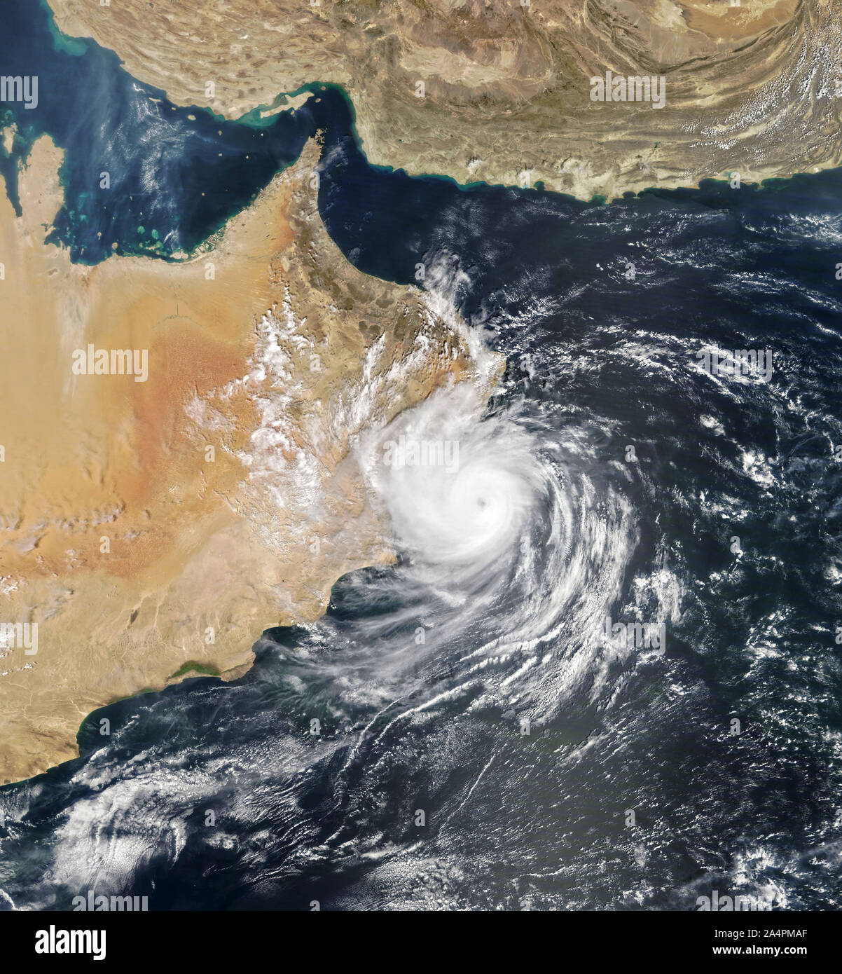 Tropical cyclone Hikaa over Arabian sea and peninsula, Oman, September 24, 2019, by NASA/Joshua Stephens/DPA Stock Photo