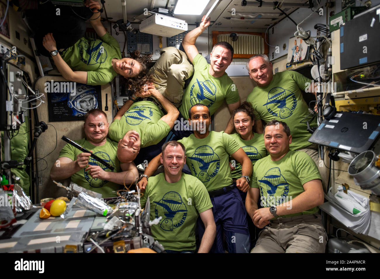 International Space Station crew inside Zvezda service module, September 26, 2019, by NASA/DPA Stock Photo