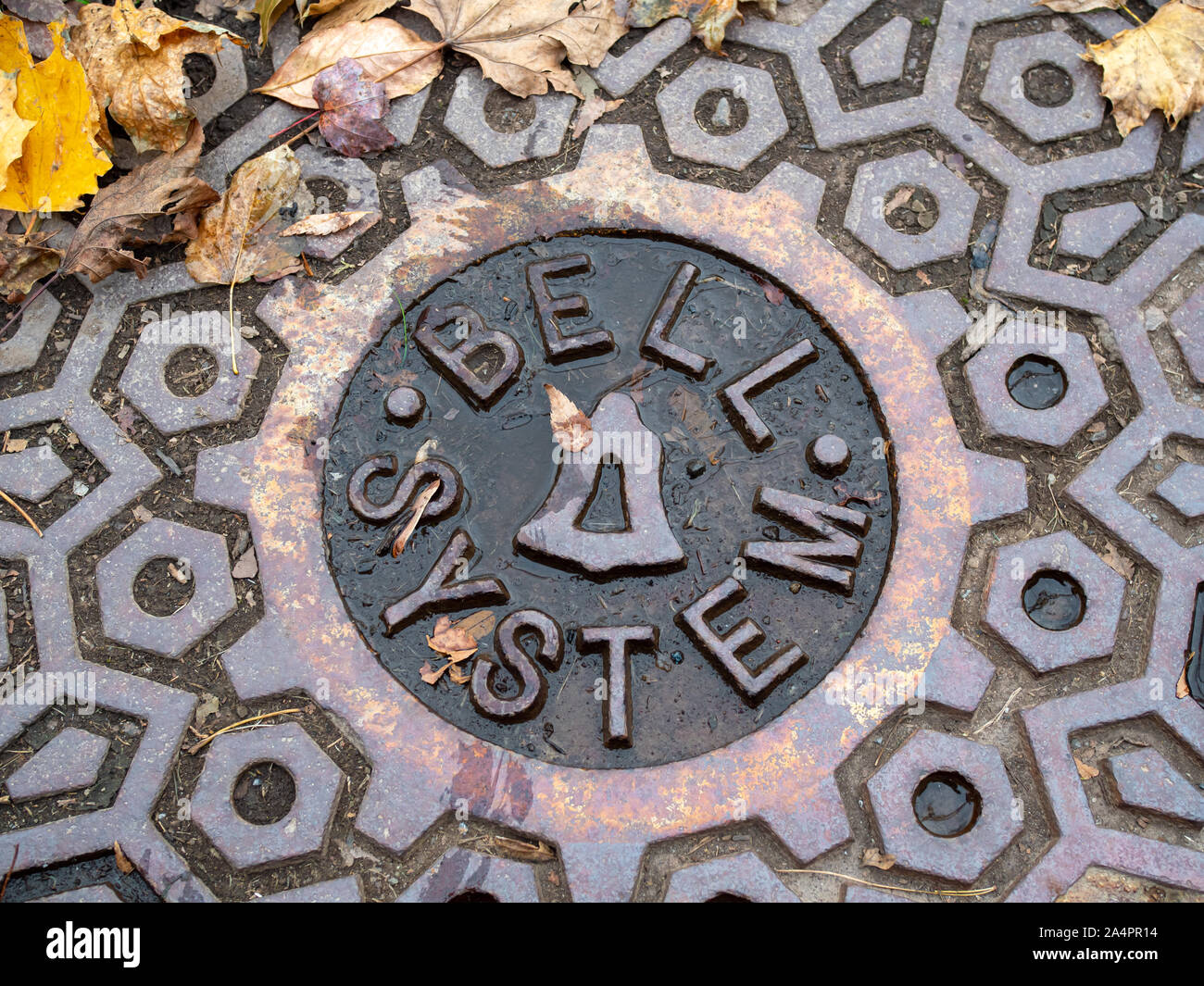 close view of man hole cover Stock Photo