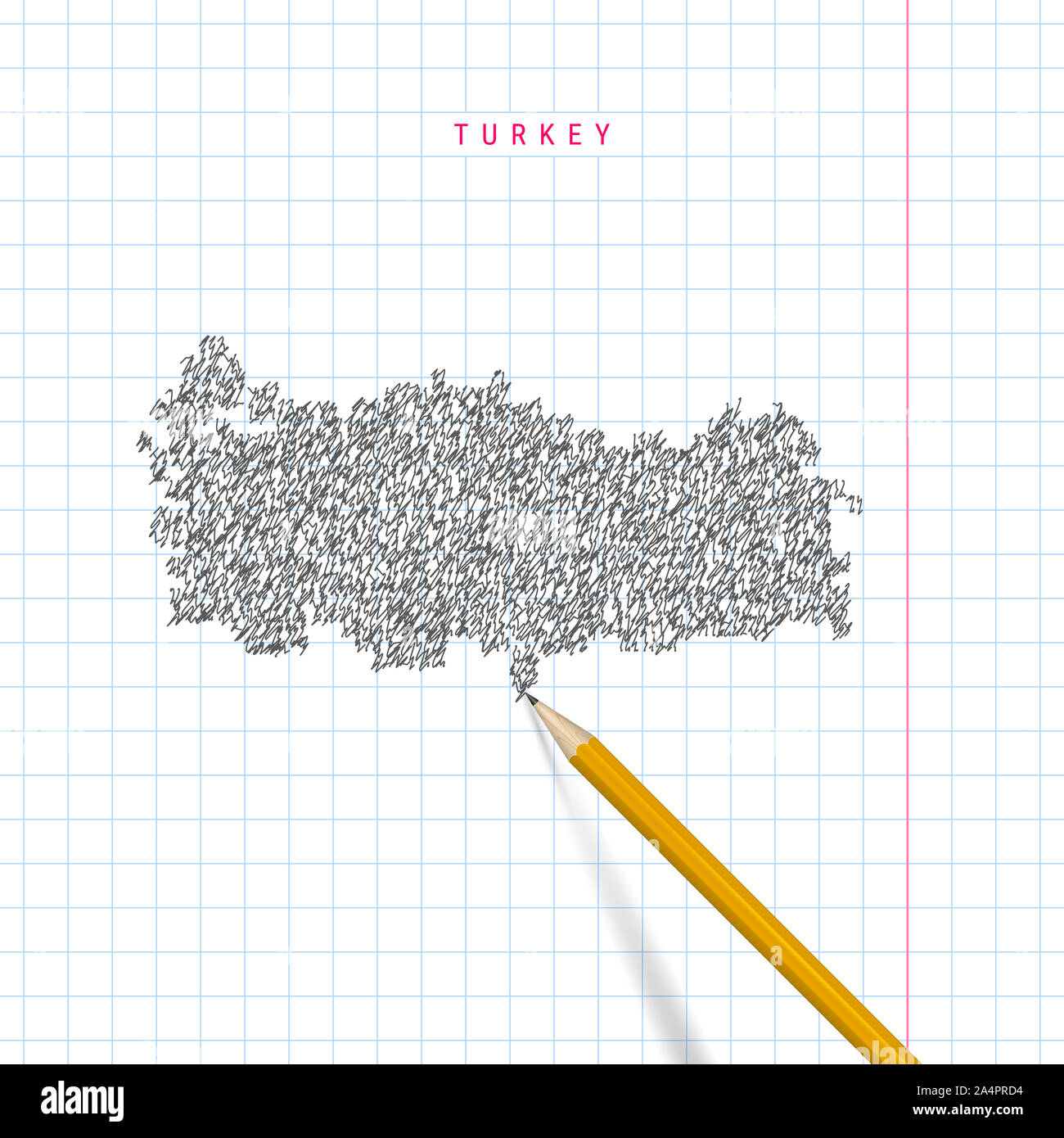 Turkey sketch scribble map drawn on checkered school notebook paper