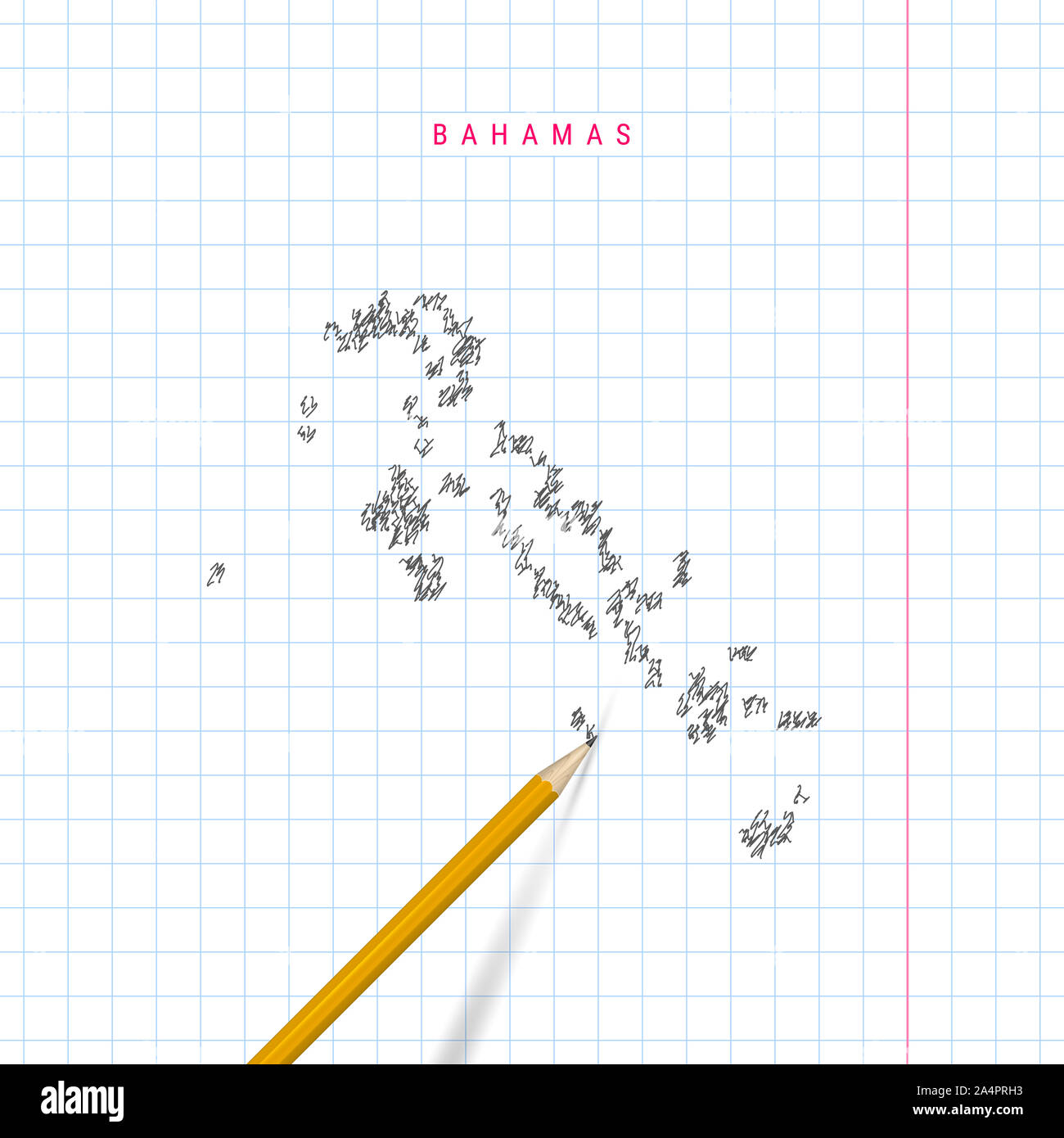 Bahamas sketch scribble map drawn on checkered school notebook paper ...