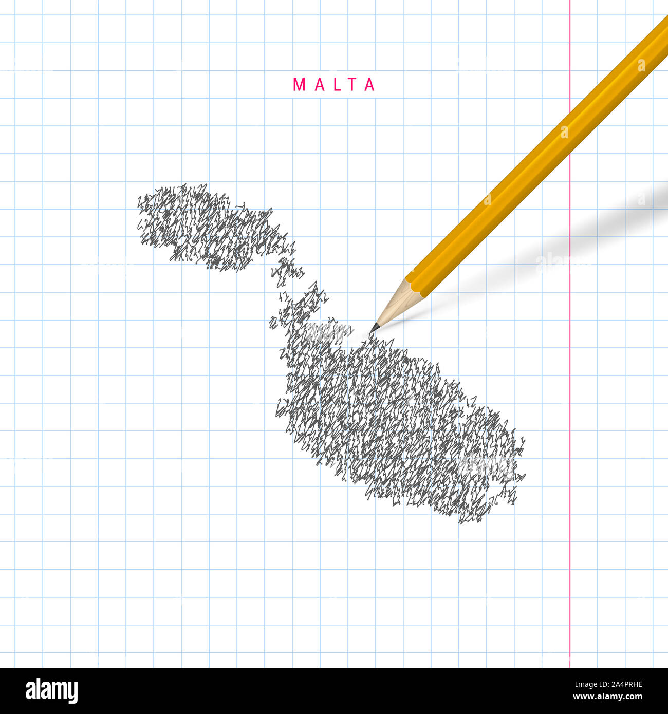 Malta sketch scribble map drawn on checkered school notebook paper ...
