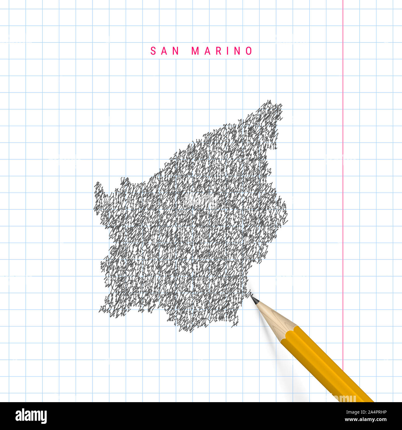 San Marino sketch scribble map drawn on checkered school notebook paper ...
