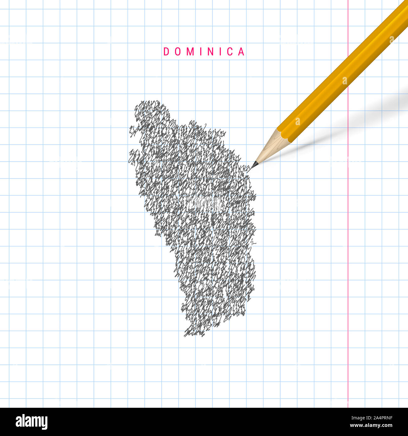 Dominica sketch scribble map drawn on checkered school notebook paper ...