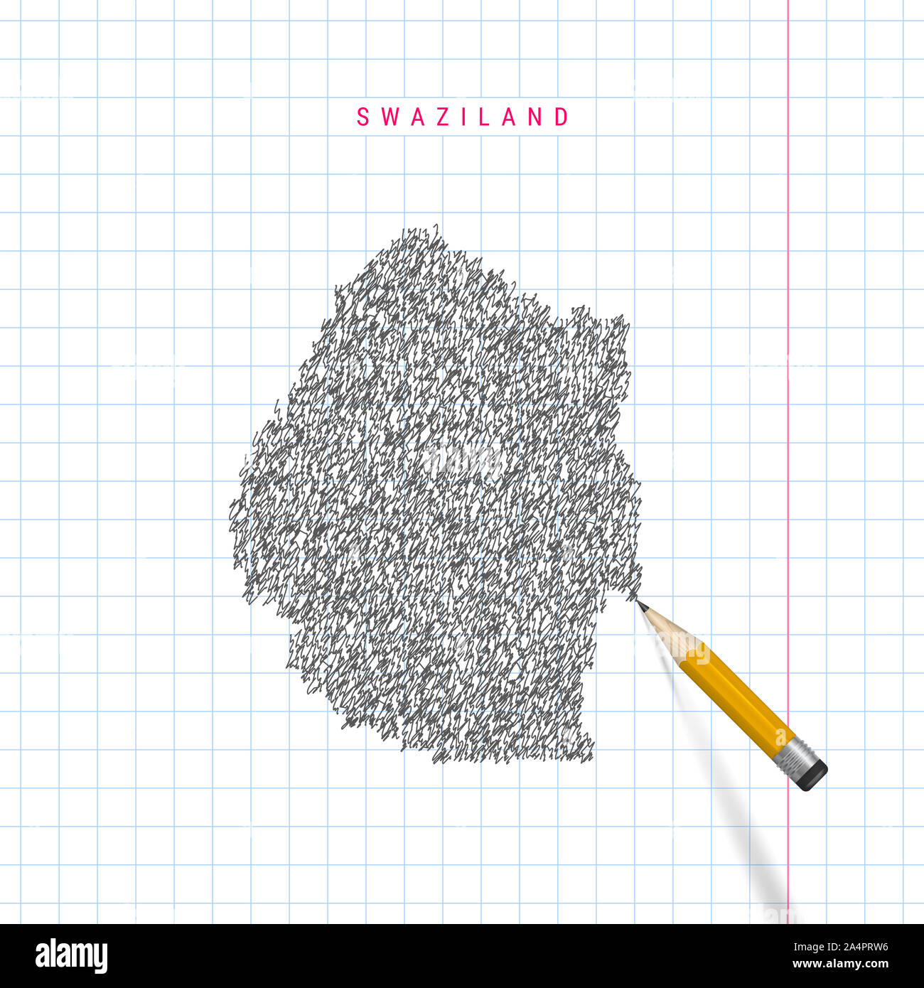 Swaziland sketch scribble map drawn on checkered school notebook paper ...