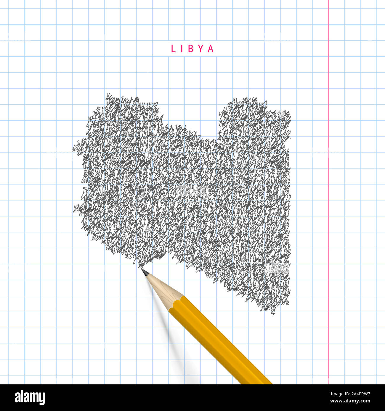 Libya sketch scribble map drawn on checkered school notebook paper ...