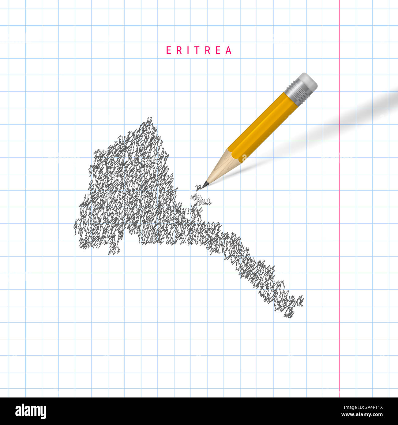 Eritrea sketch scribble map drawn on checkered school notebook paper ...