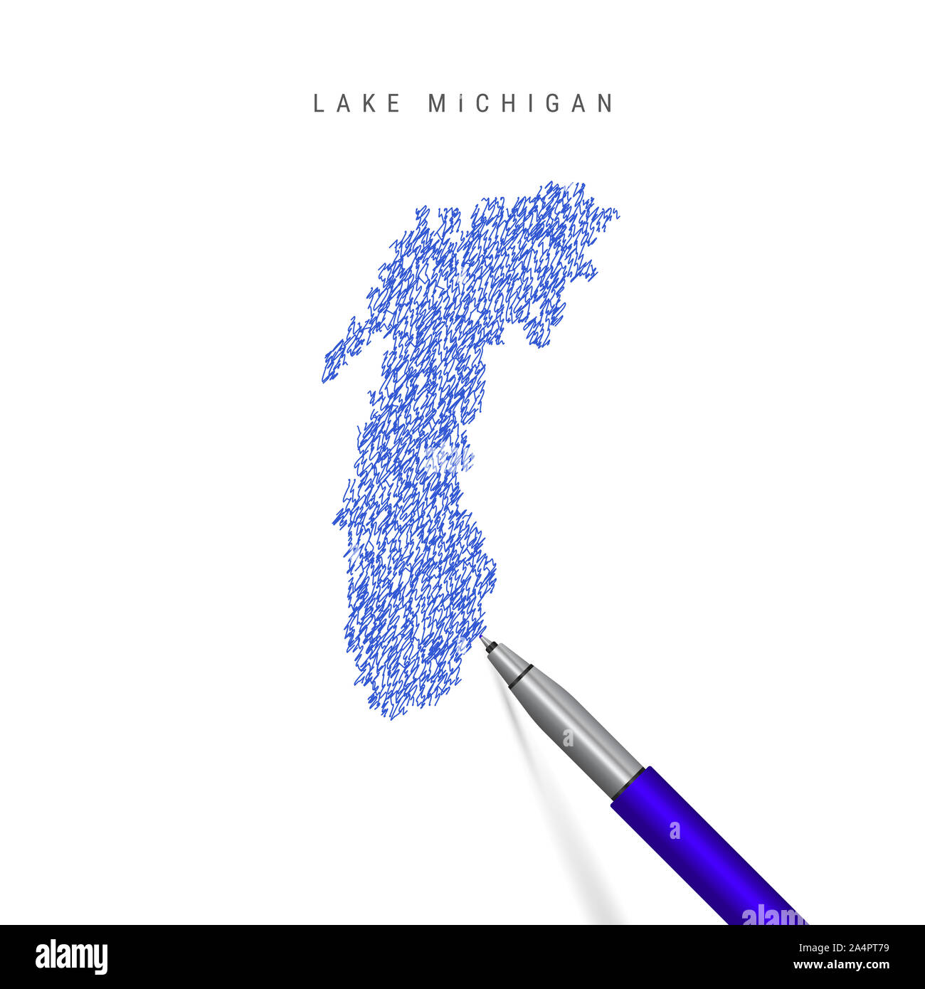 Lake Michigan, one of the Great Lakes sketch scribble map isolated on