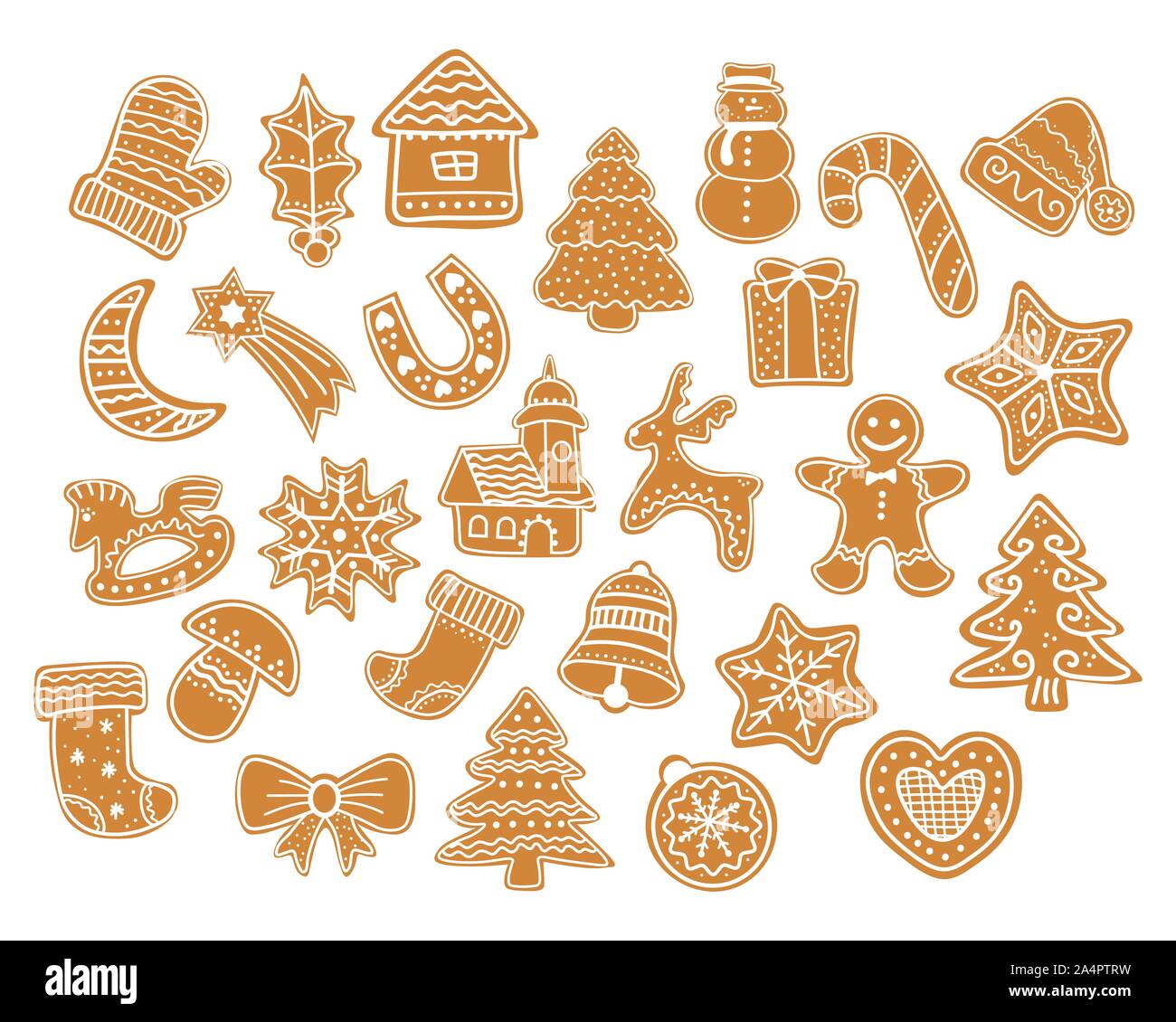 Set of Gingerbread cookies Christmas. Christmas cookies collection with gingerbread cookies figures. Stock Vector
