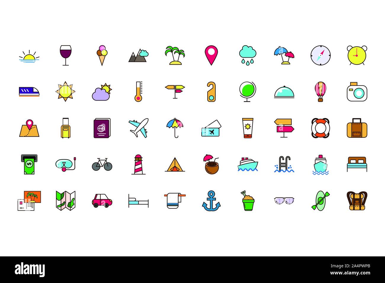 Travel icon set design, trip airport vacation tourism journey holiday ...