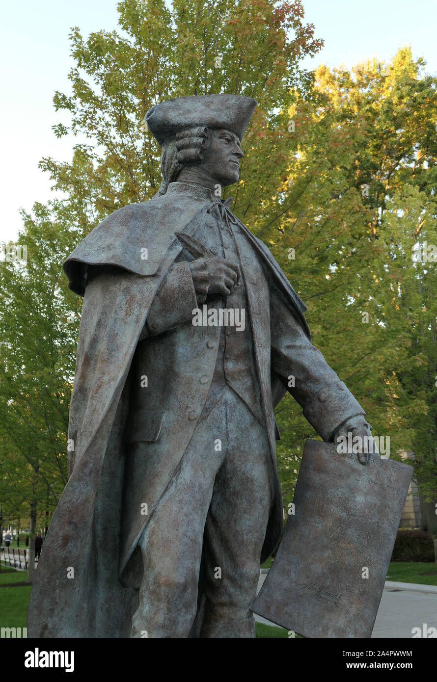 John Hancock statue in Quincy Center, Massachusetts Stock Photo