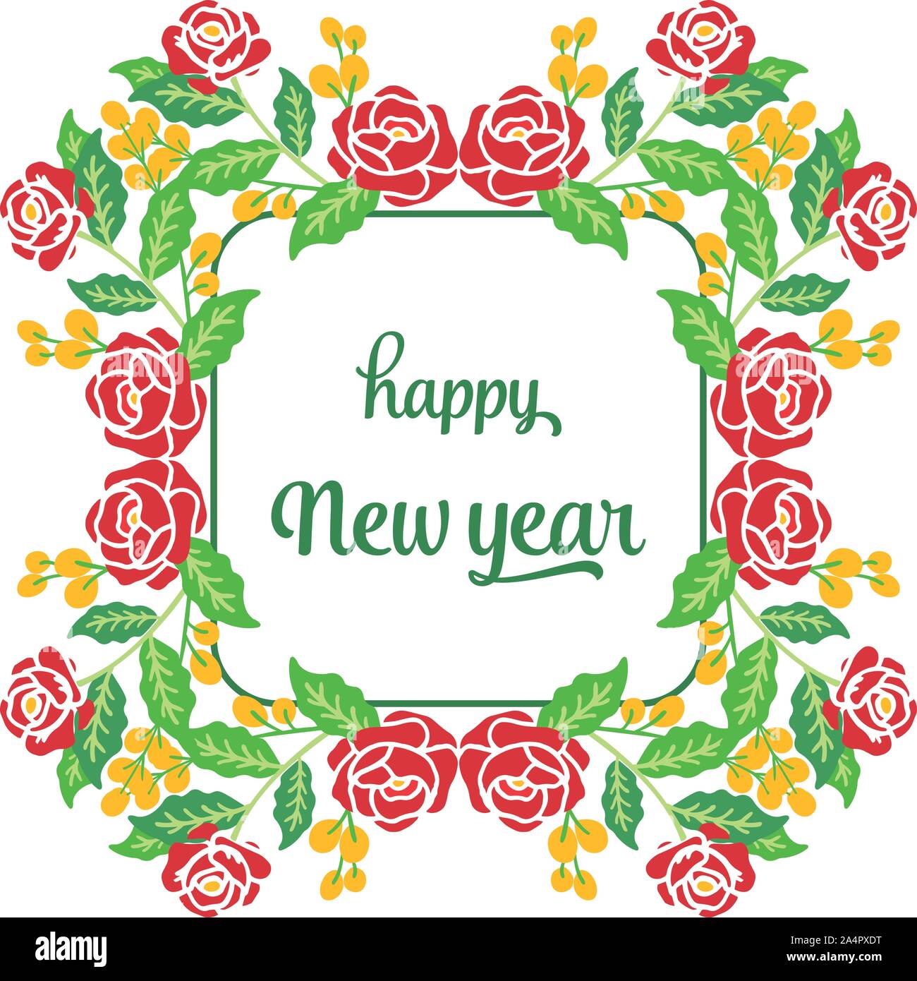 Poster happy new year, with plant of red flower frame. Vector Stock ...