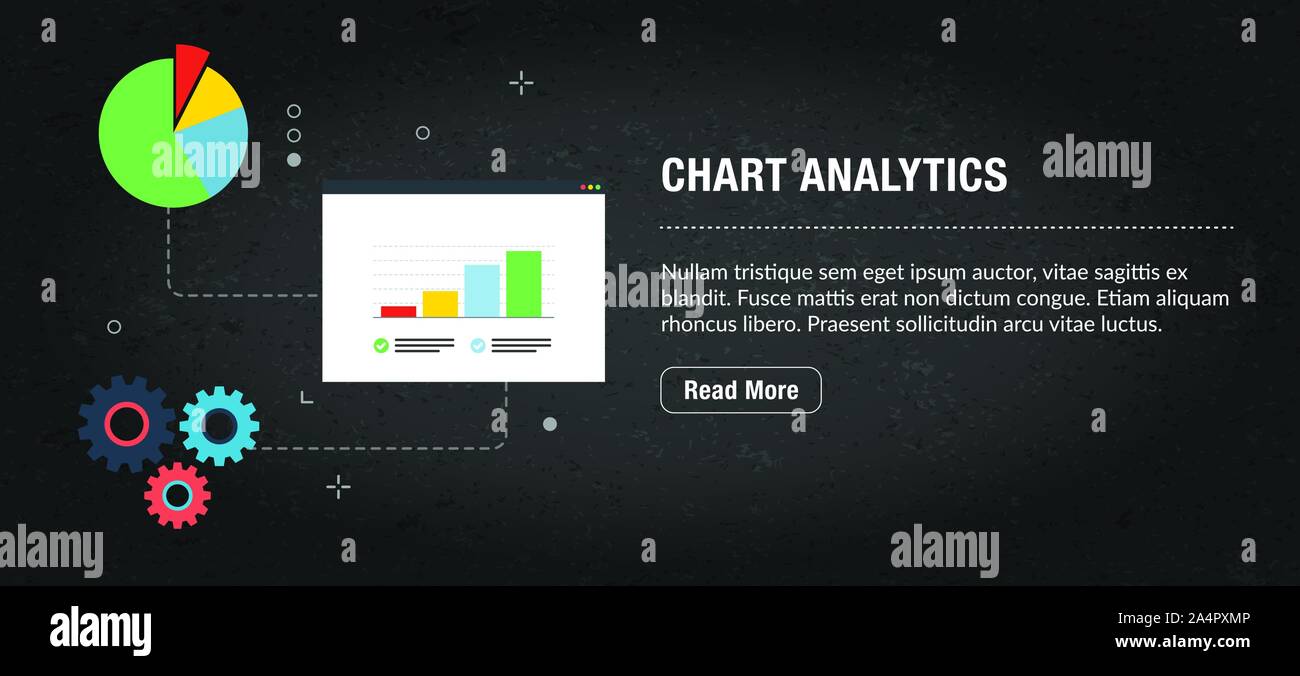 Chart analytics, banner internet with icons in vector. Web banner ...