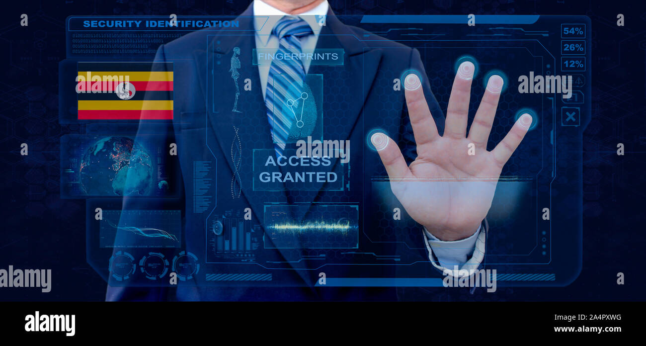Finger Print Biometric Scanning Identification System. Businessman scan ...