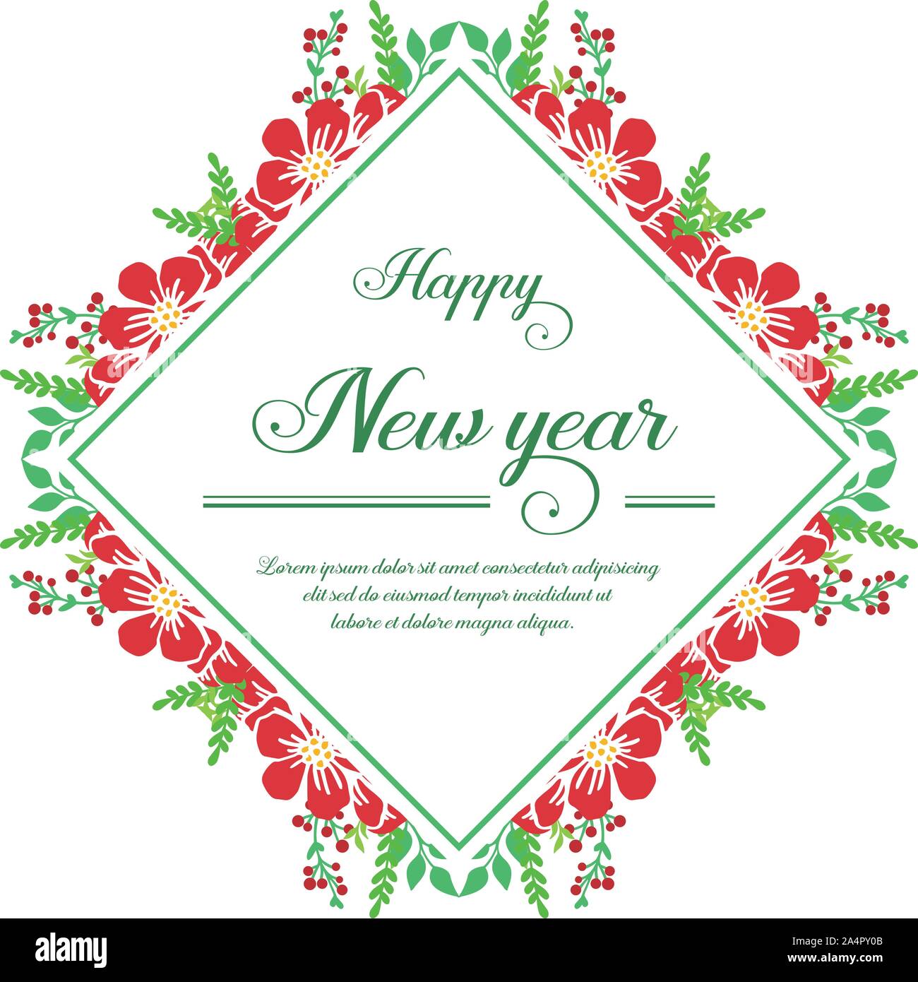 Template of card happy new year, with art of red flower frame. Vector ...
