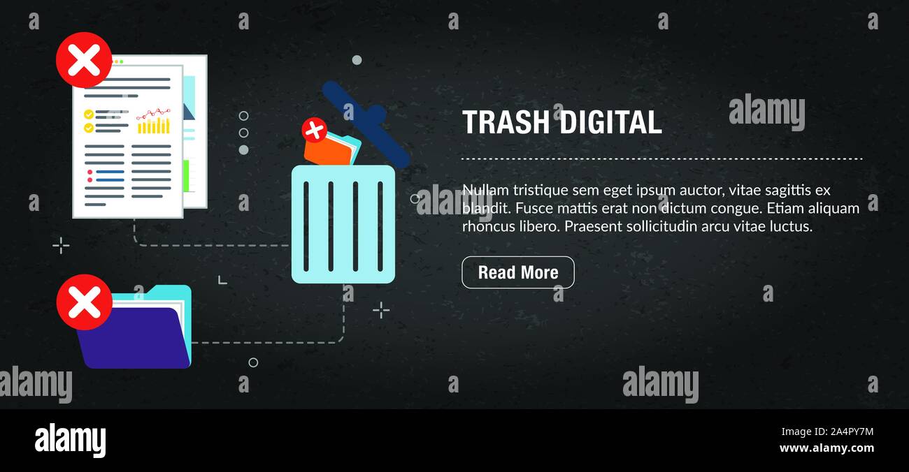 Trash digital, banner internet with icons in vector. Web banner ...