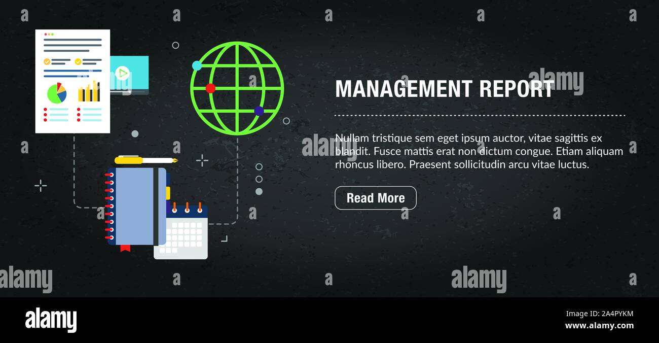 Management report concept. Internet banner with icons in vector. Web ...