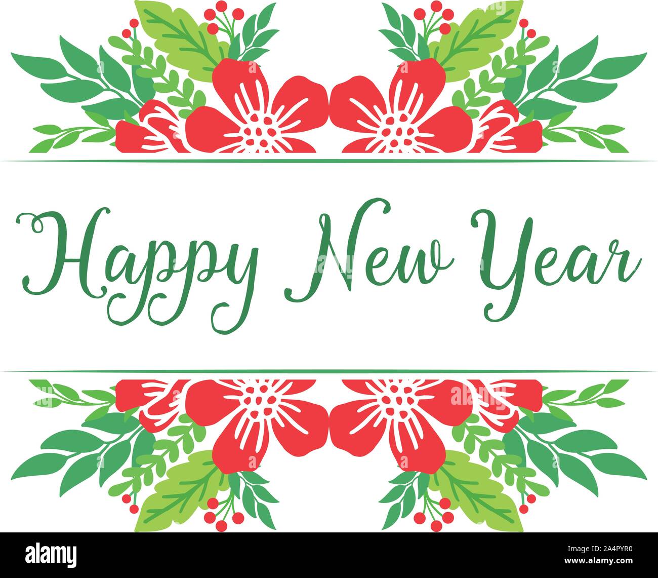 Greeting card happy new year, with wallpaper of red flower frame ...