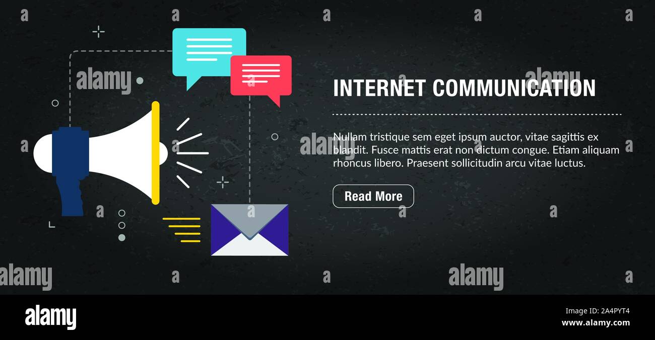 Internet communication, banner internet with icons in vector. Web ...