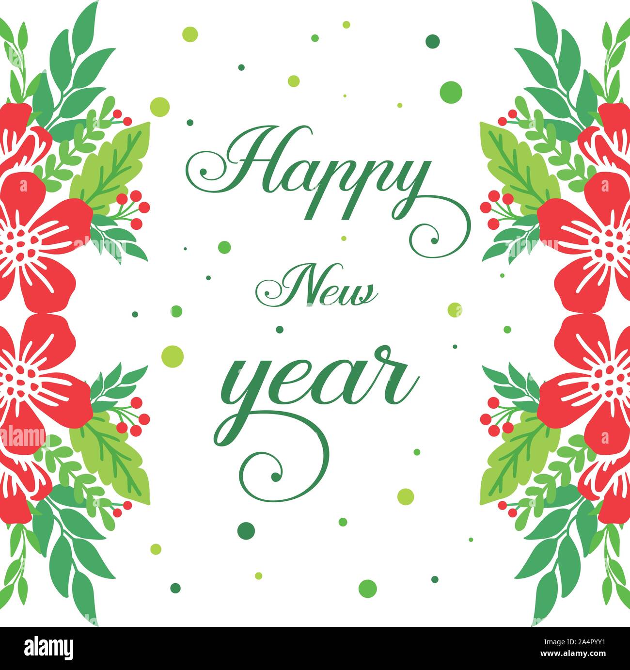 Decoration template happy new year, with elegant green leaf floral ...