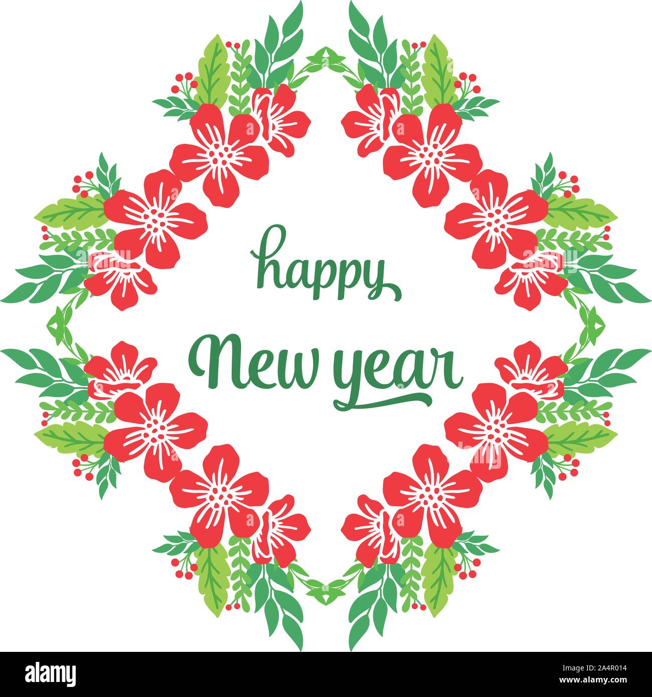 Decoration template happy new year, with elegant green leaf floral ...