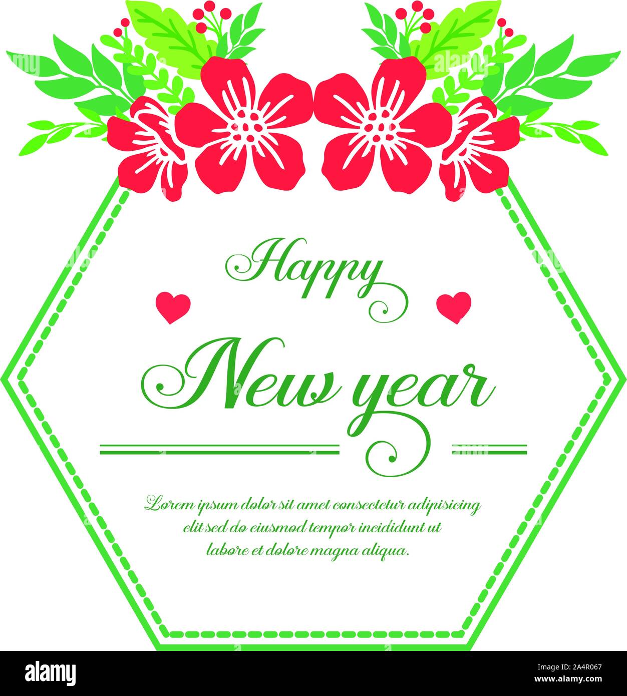 Decoration template happy new year, with elegant green leaf floral ...