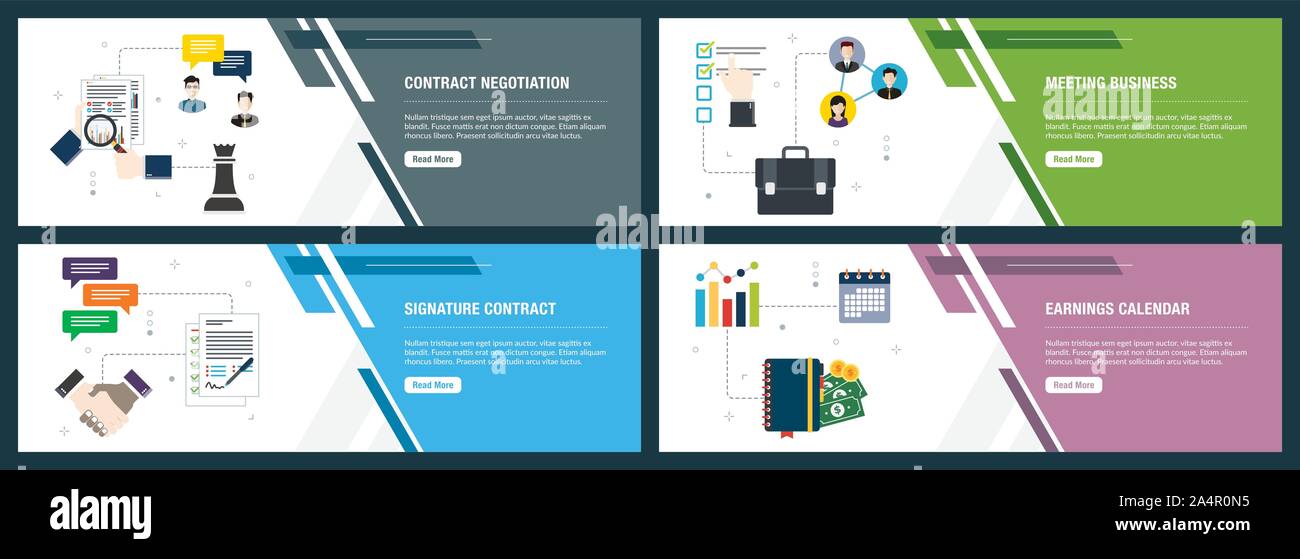 Vector set of vertical web banners with contract negotitation, meeting