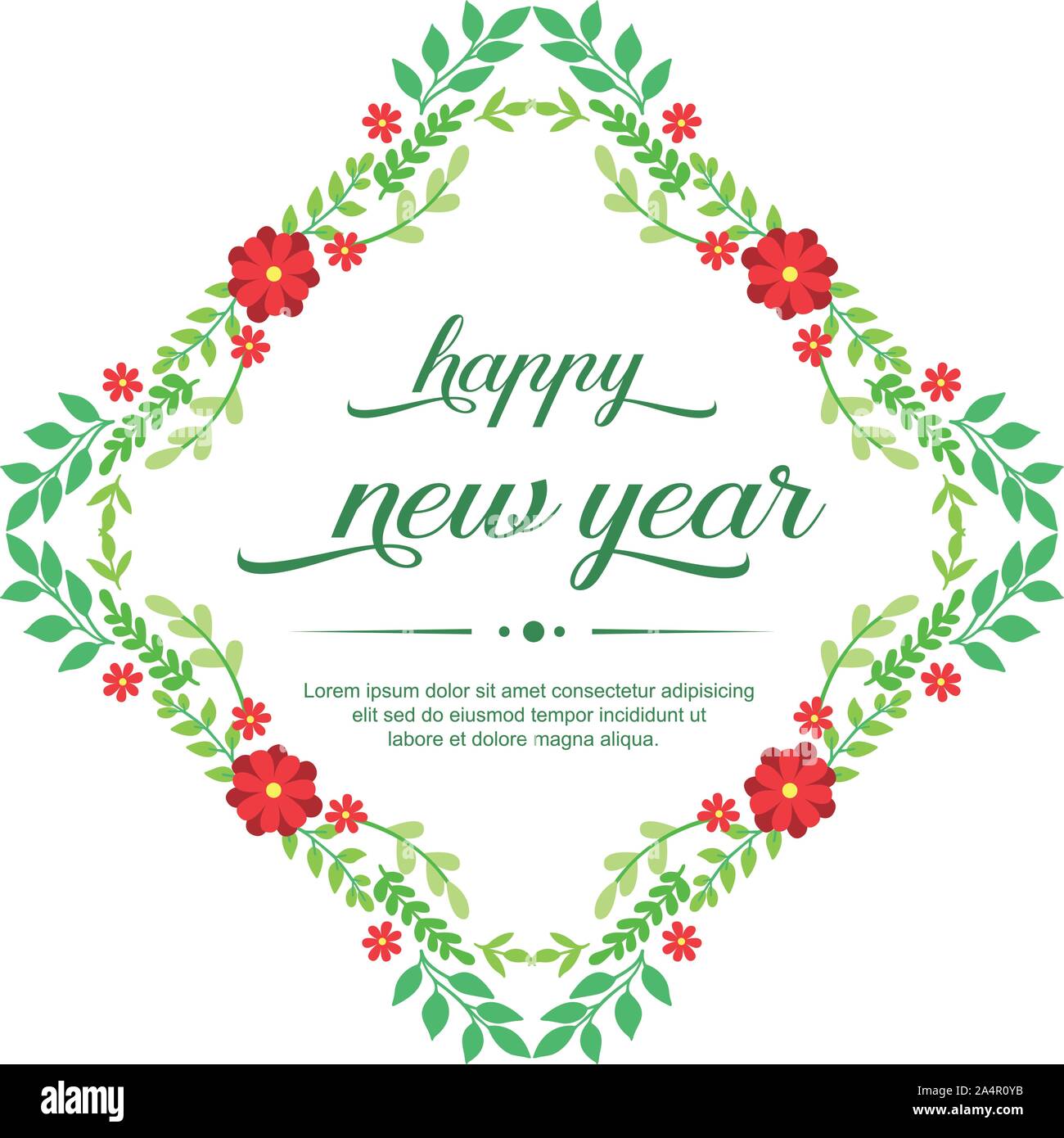Decoration template happy new year, with elegant green leaf floral ...