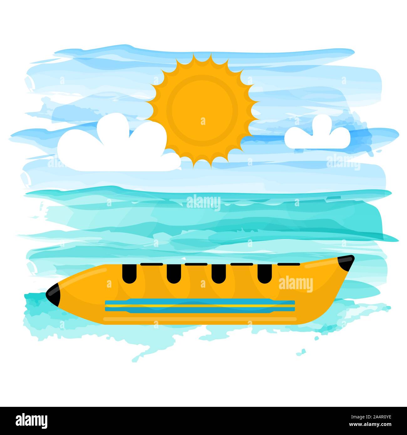 Floating banana boat on a tropical beach - Vector Stock Vector