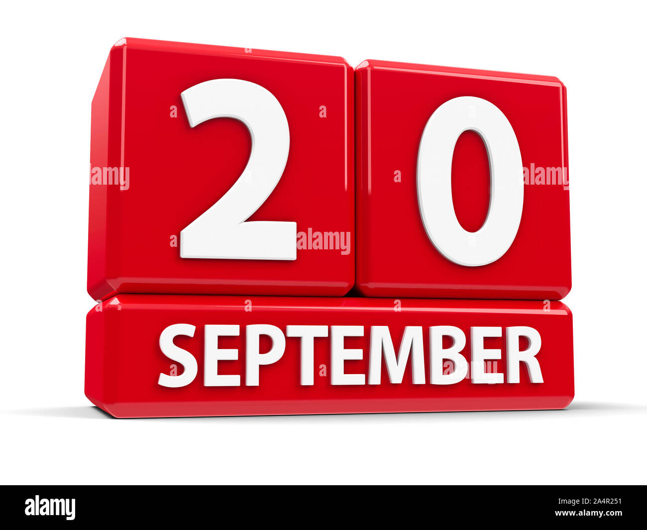 Red cubes - The Twentieth of September - on a white table, three-dimensional rendering, 3D illustration Stock Photo
