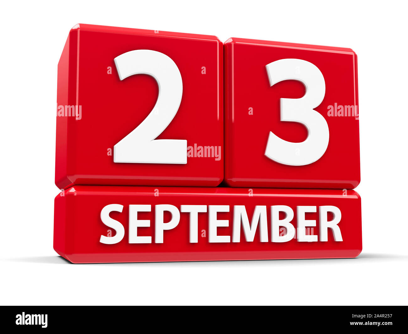 Red cubes - The Twenty Third of September - on a white table, three-dimensional rendering, 3D illustration Stock Photo
