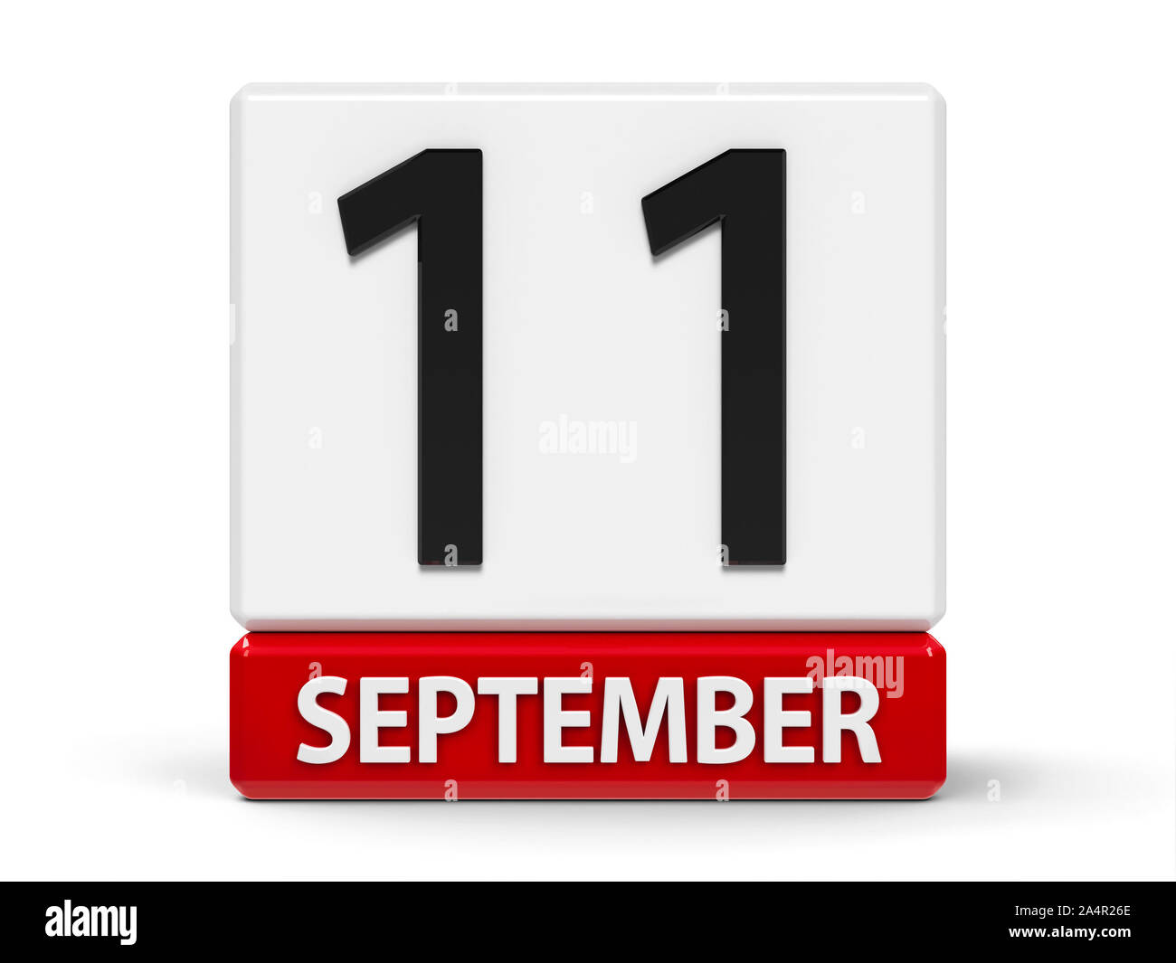 Red and white calendar icon from cubes - The Eleventh of September - on a white table - Patriot Day in USA, three-dimensional rendering, 3D illustrati Stock Photo
