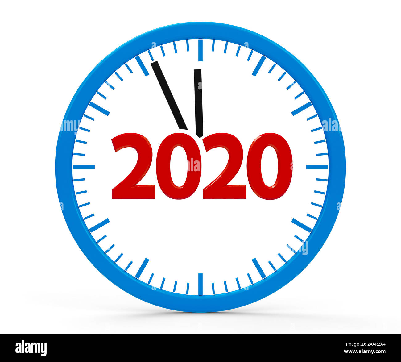 Modern isolated clock on white background represents new year 2020, three-dimensional rendering, 3D illustration Stock Photo