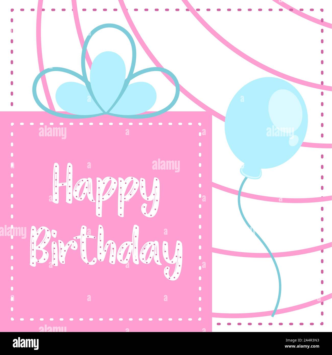 Colored birthday card with a present and a balloon - Vector Stock ...