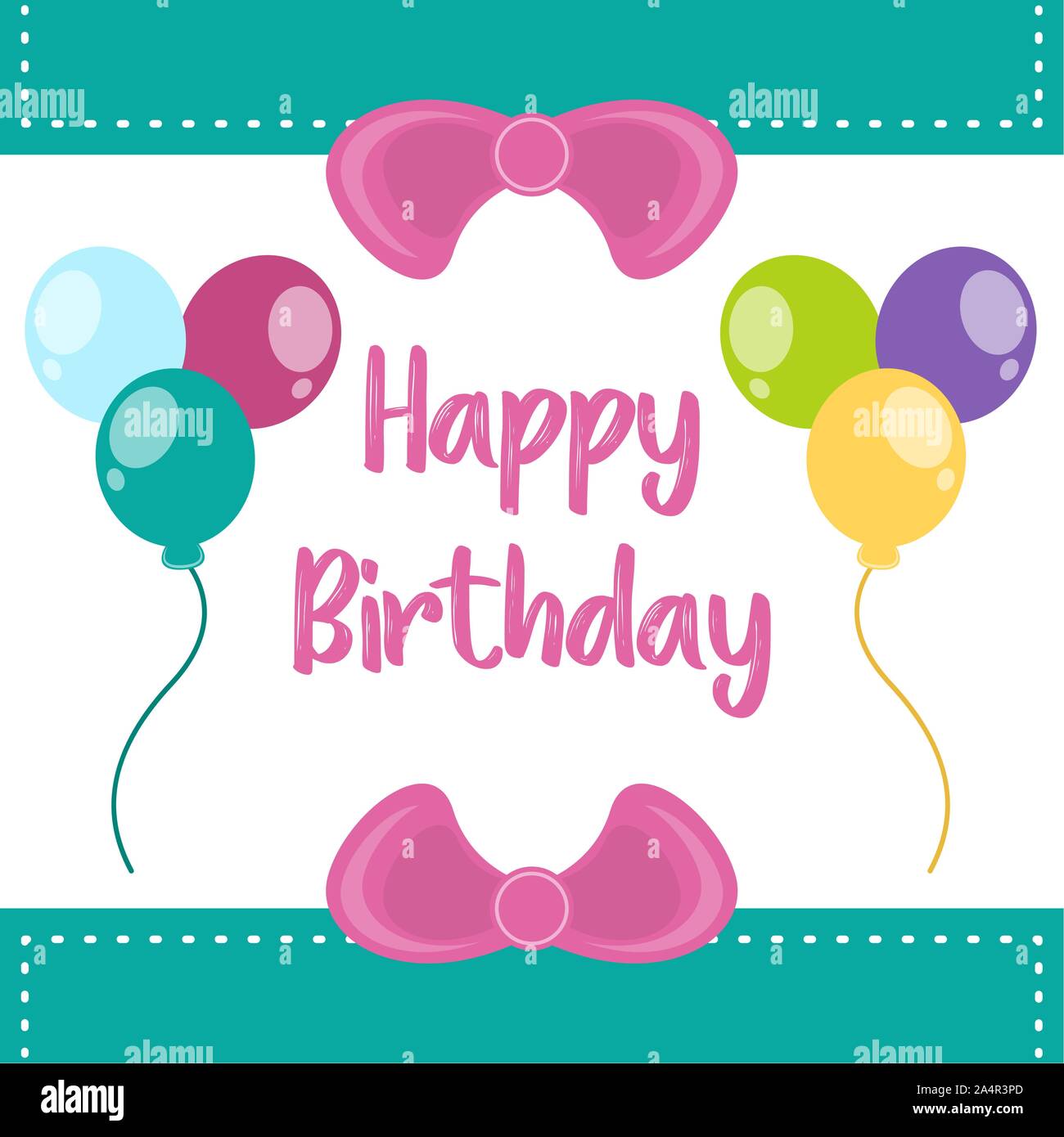 Colored birthday card with balloons and a ribbon - Vector Stock Vector ...