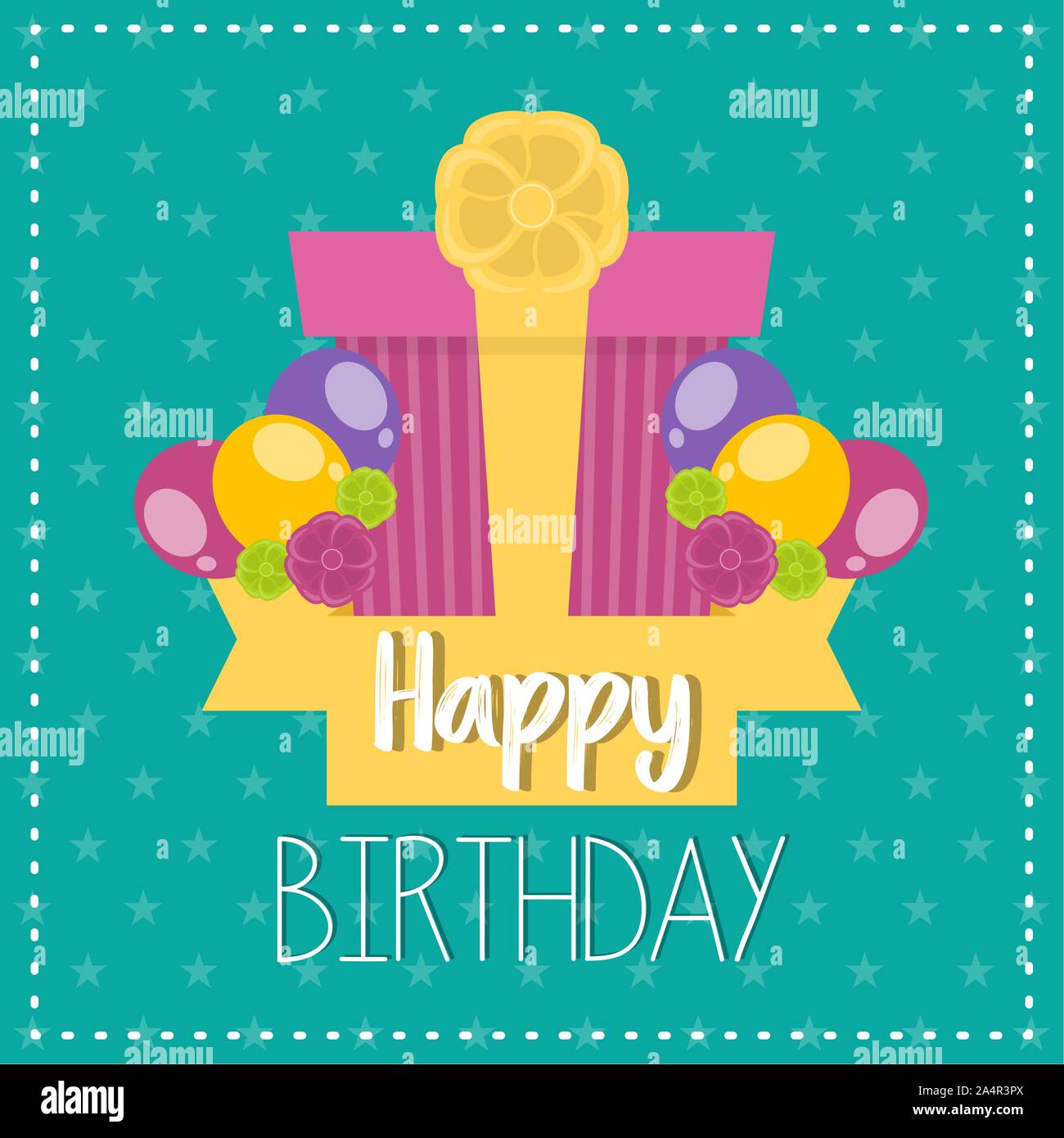Colored birthday card with a present and balloons - Vector Stock Vector ...