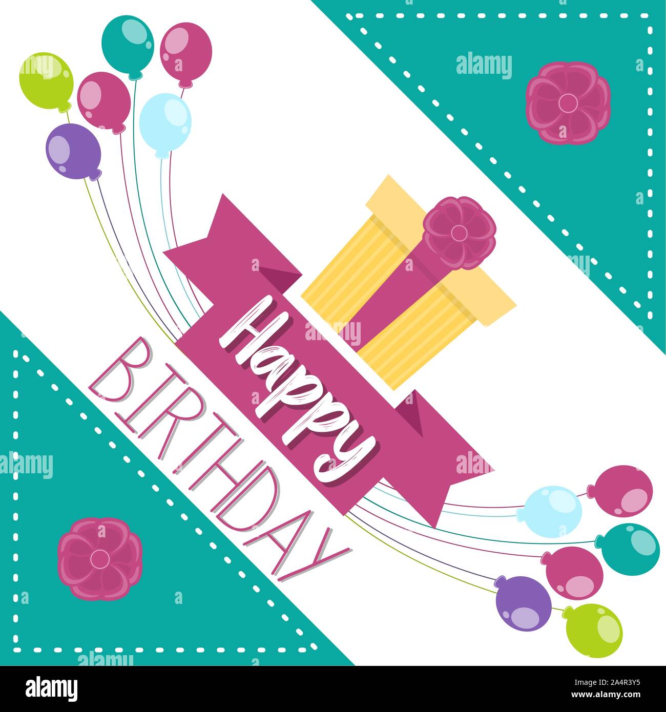 Colored birthday card with a present and balloons - Vector Stock Vector ...