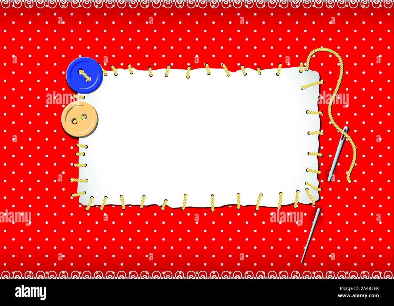 Stitched patch with buttons and needle Stock Vector