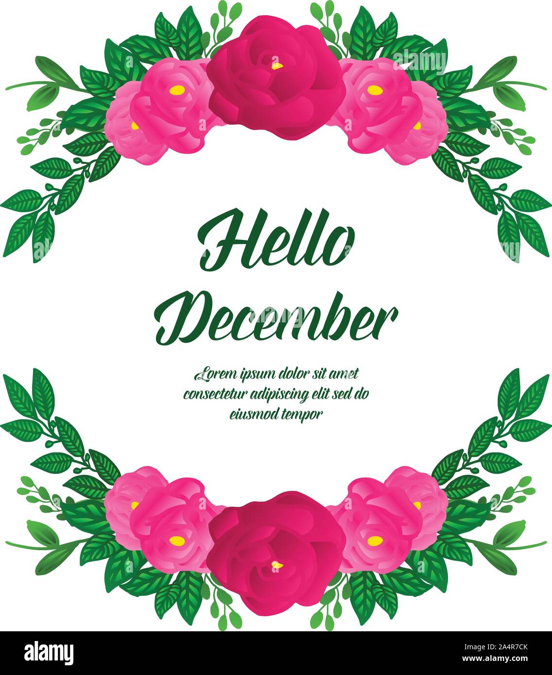 images Roses Vector Stock Background Flower https www alamy com poster text of hello december with green leaves frame background and pink rose flower vector image329966355 html
