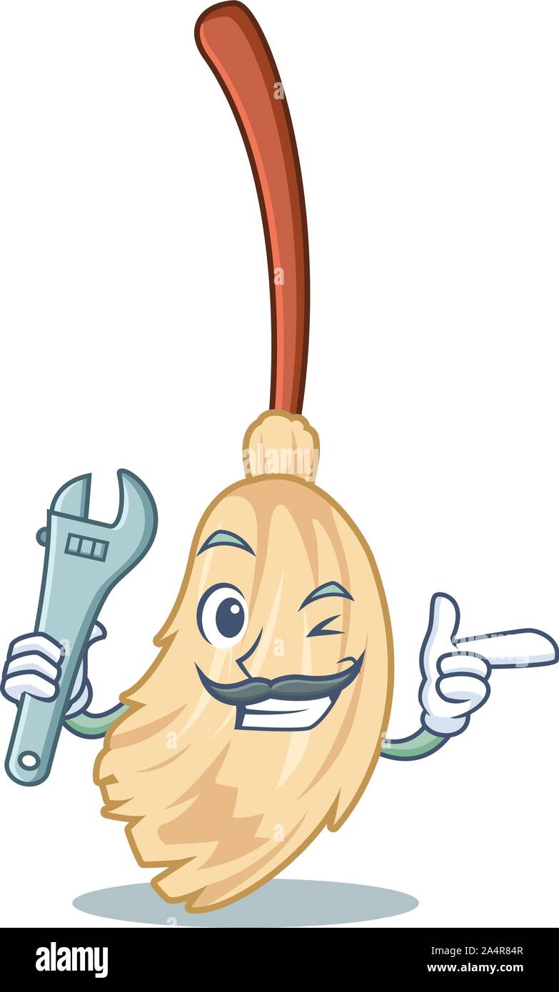 Mechanic broom behind in the character door Stock Vector Image & Art Alamy