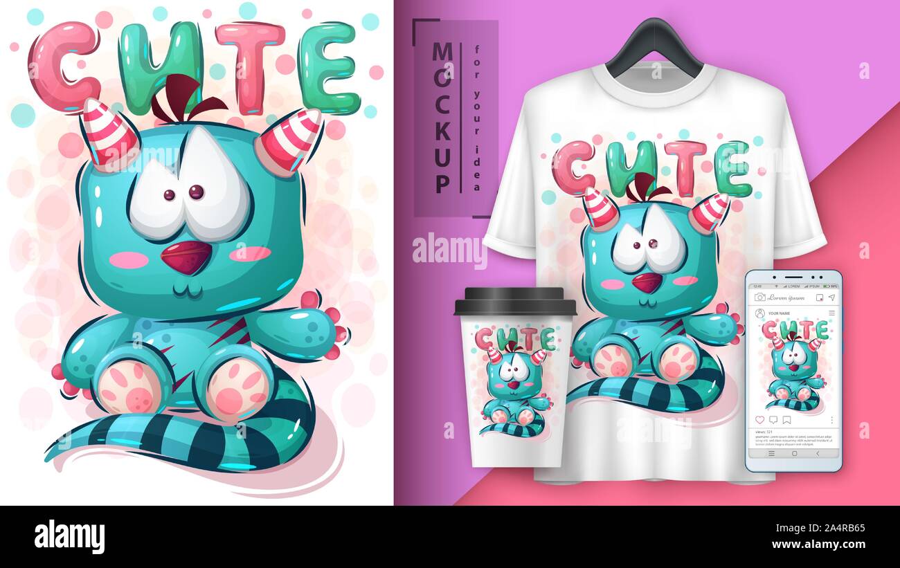Teddy monster poster and merchandising Stock Vector