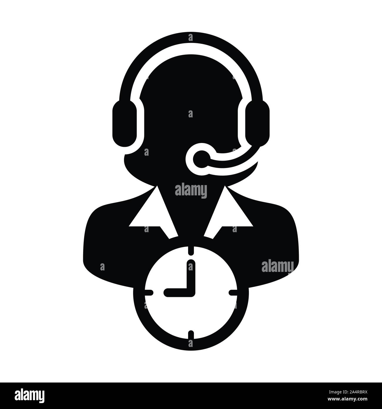 Call center icon vector with clock symbol and female customer care